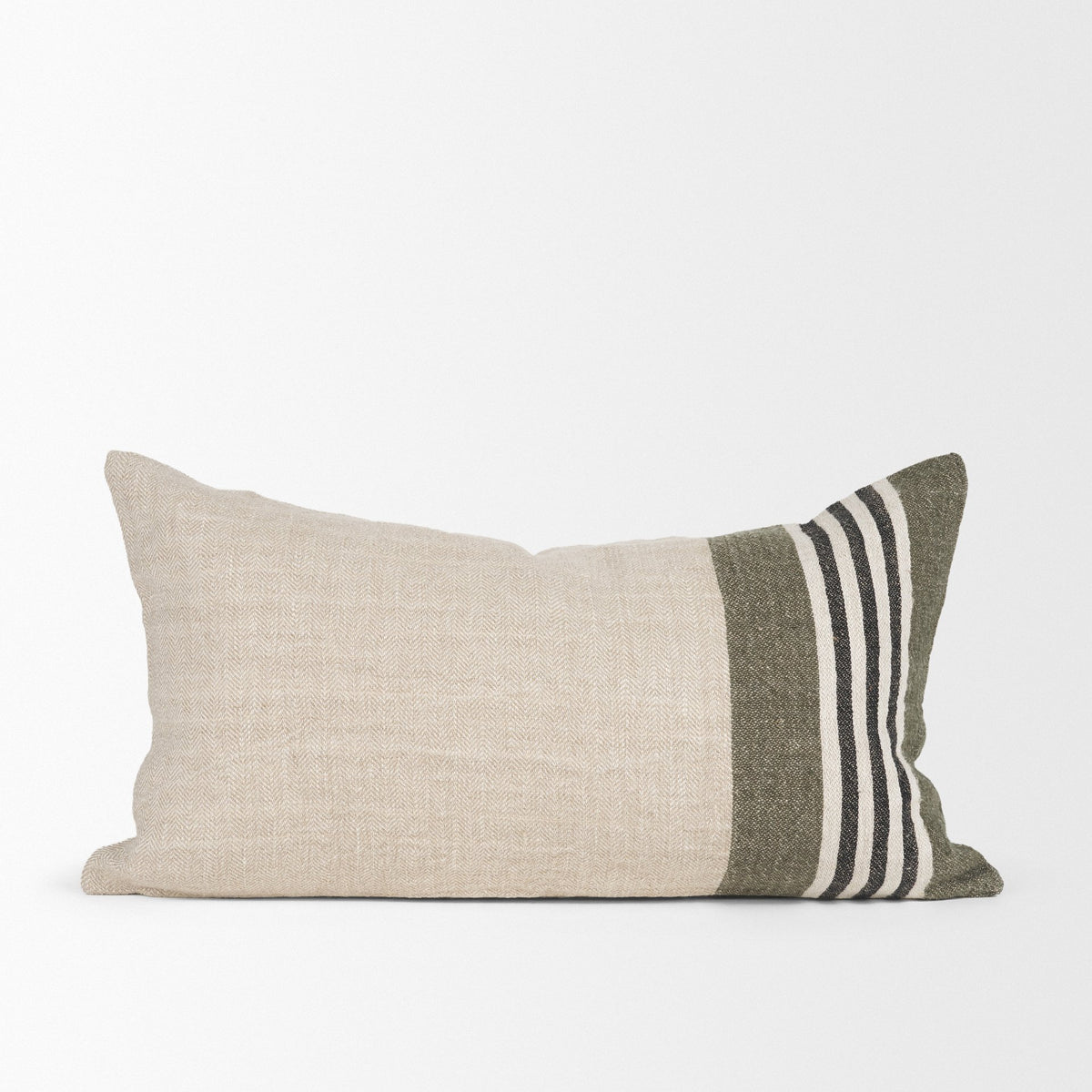 Hunter Lumbar Pillow - Oatmeal & Green Stripe (min order qty 2)-Decorative Pillows-DECOROLALA