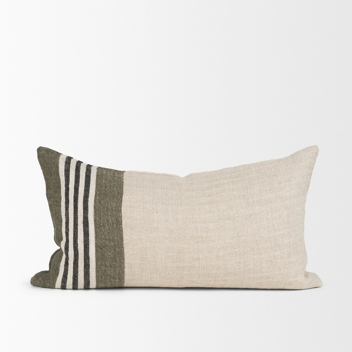 Hunter Lumbar Pillow - Oatmeal & Green Stripe (min order qty 2)-Decorative Pillows-DECOROLALA