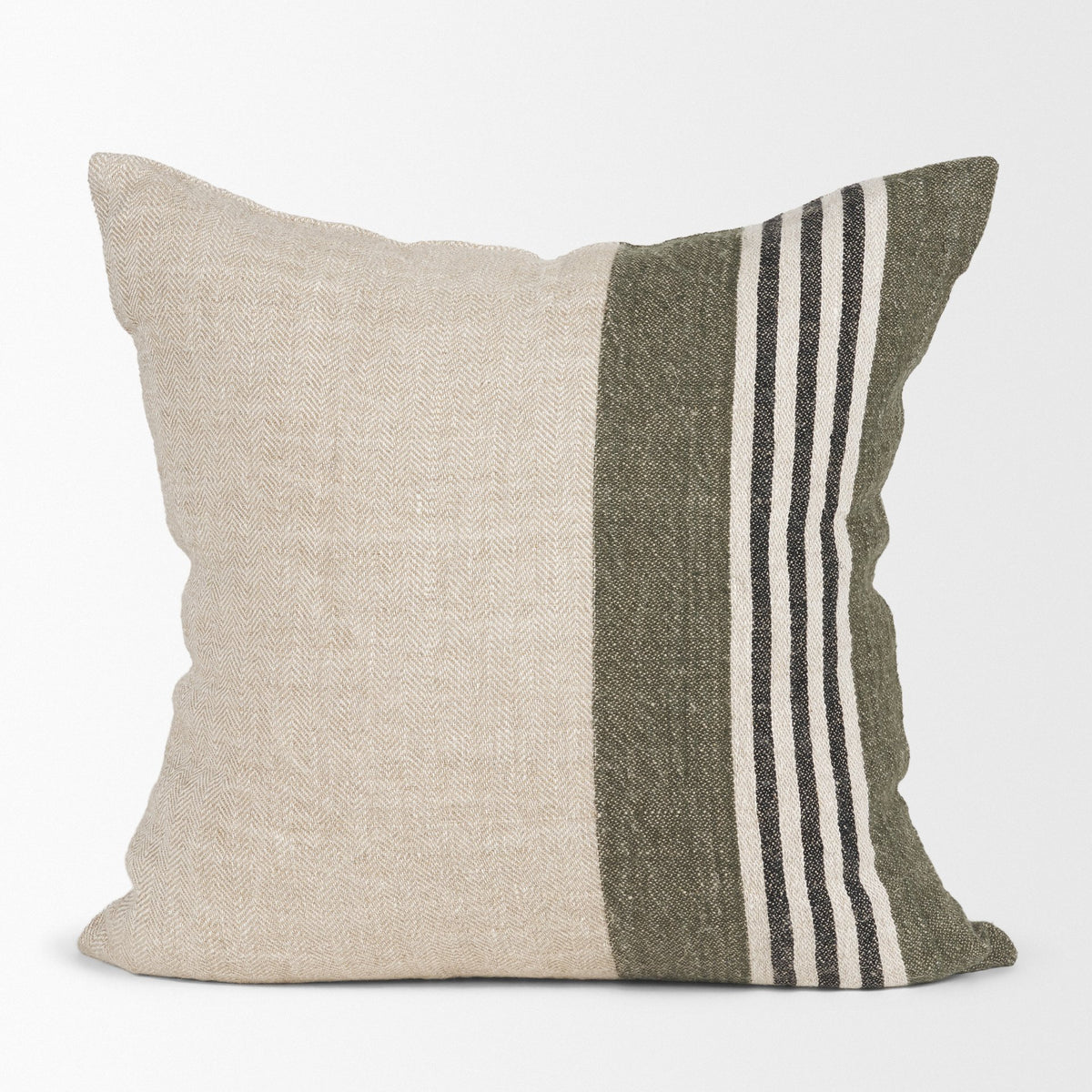 Hunter Oatmeal & Green Stripe Pillow Cover (min order qty 2)-Decorative Pillows-DECOROLALA