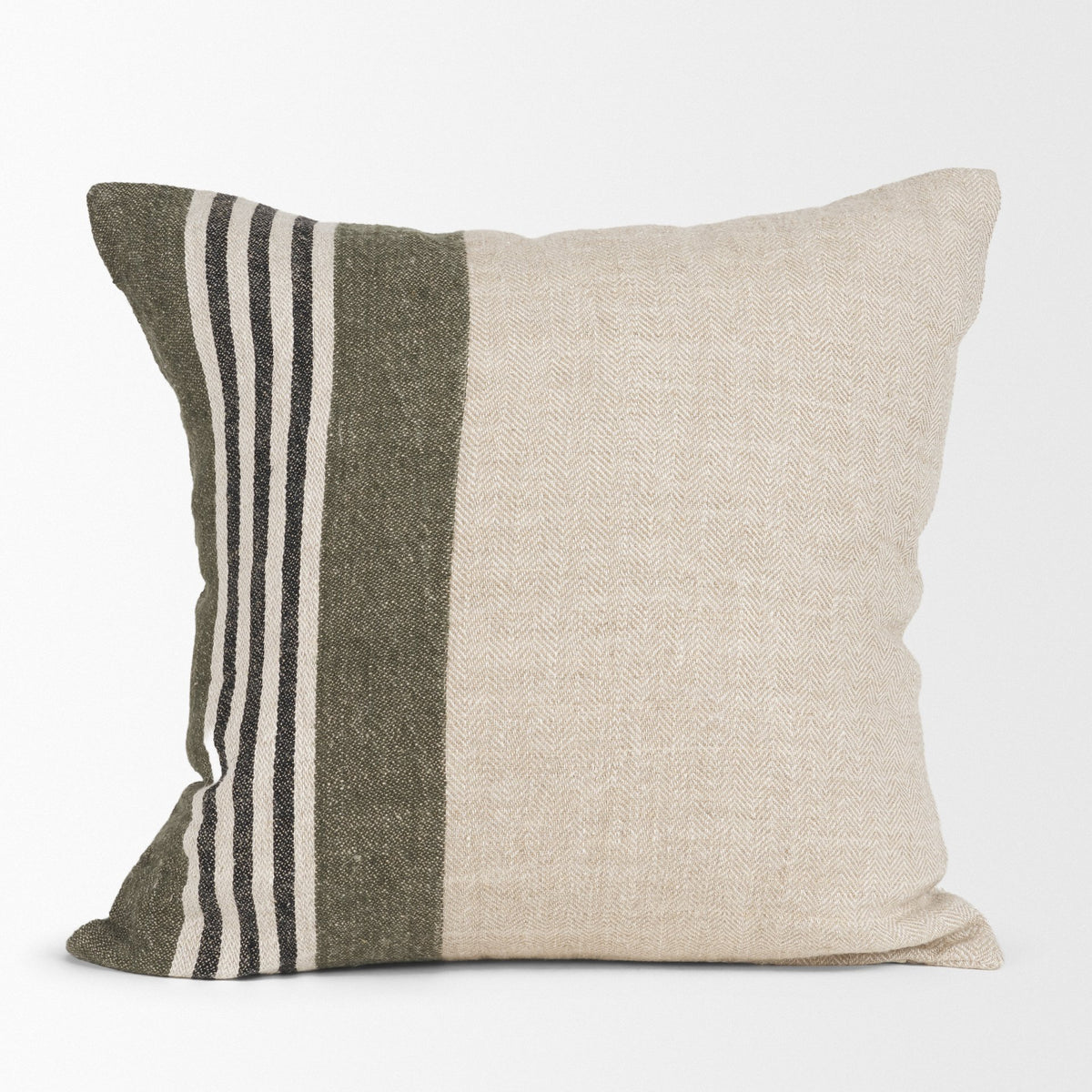 Hunter Square Oatmeal & Green Stripe Down Pillow (min order qty 2)-Decorative Pillows-DECOROLALA