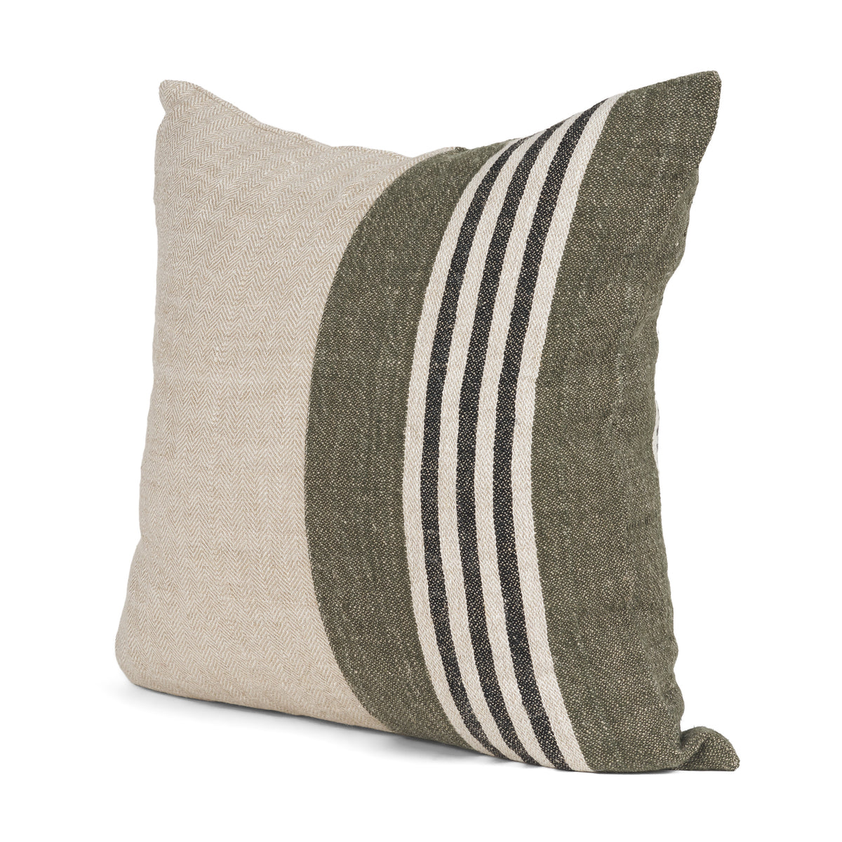 Hunter Oatmeal & Green Stripe Pillow (min order qty 2)-Decorative Pillows-DECOROLALA