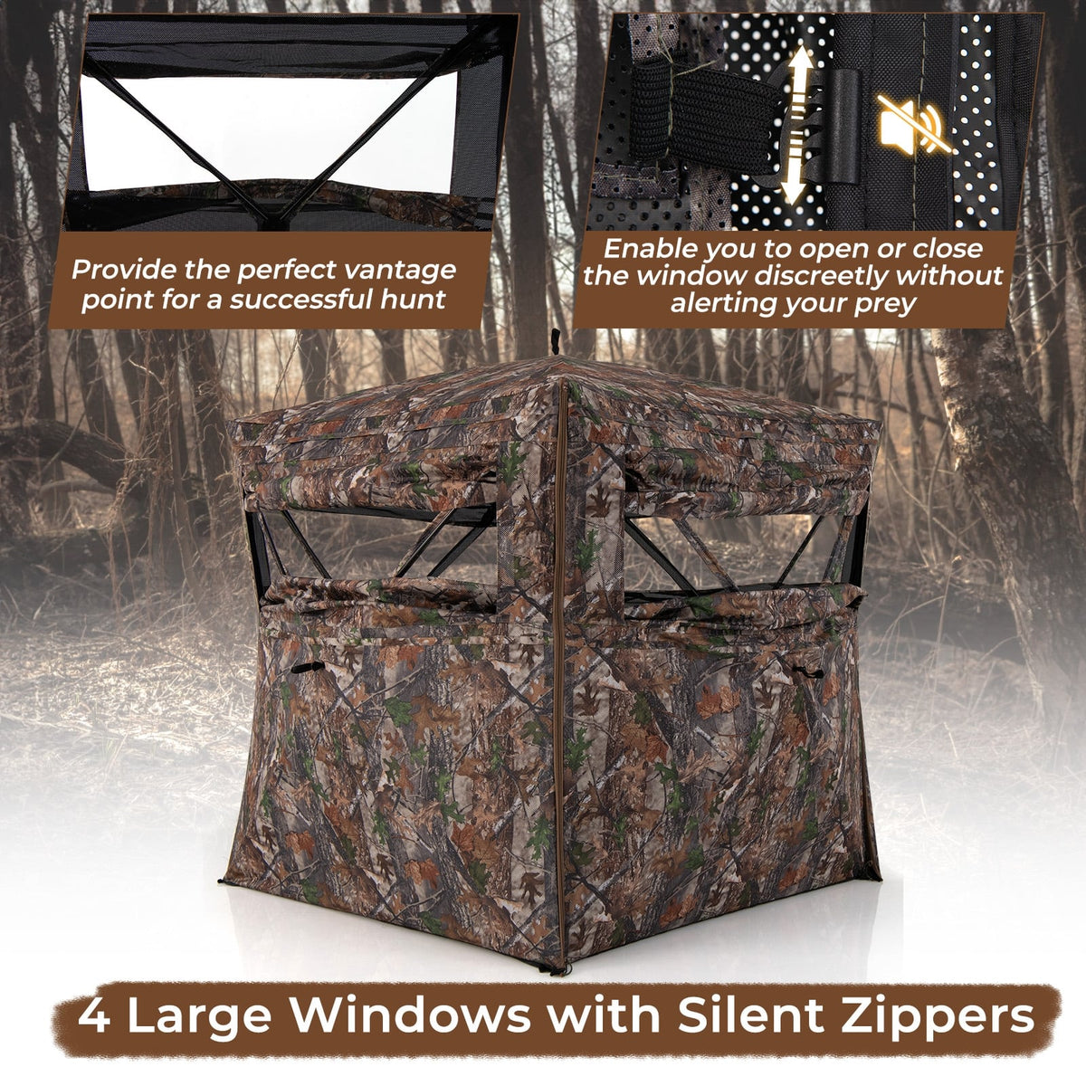 Hunting Blind 360 Degree One-Way See-Through Ground Blind for 2-3 Person-Tents-DECOROLALA