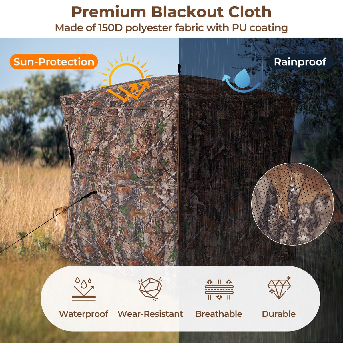 Hunting Blind 360 Degree One-Way See-Through Ground Blind for 2-3 Person-Tents-DECOROLALA