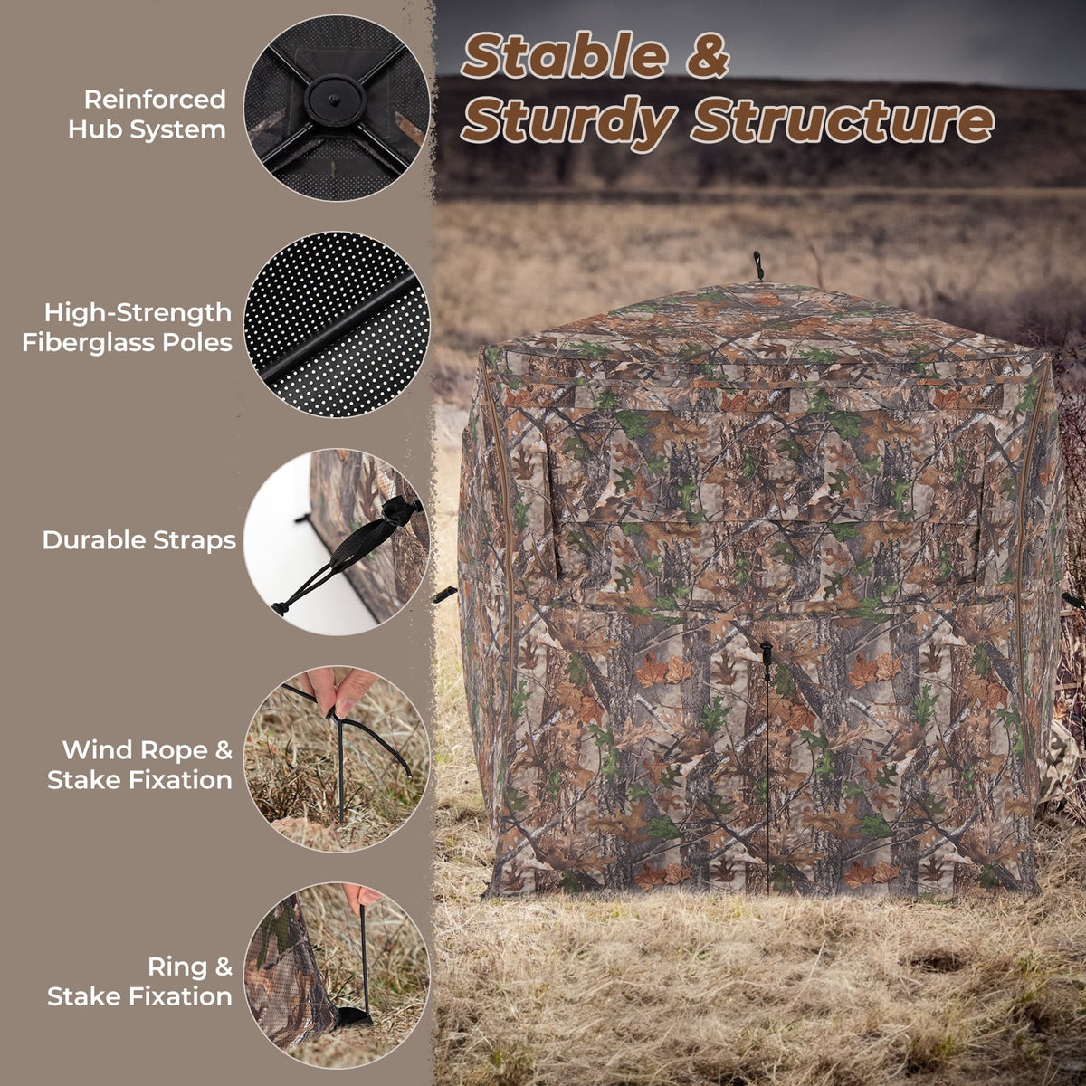 Hunting Blind 360 Degree One-Way See-Through Ground Blind for 2-3 Person-Tents-DECOROLALA