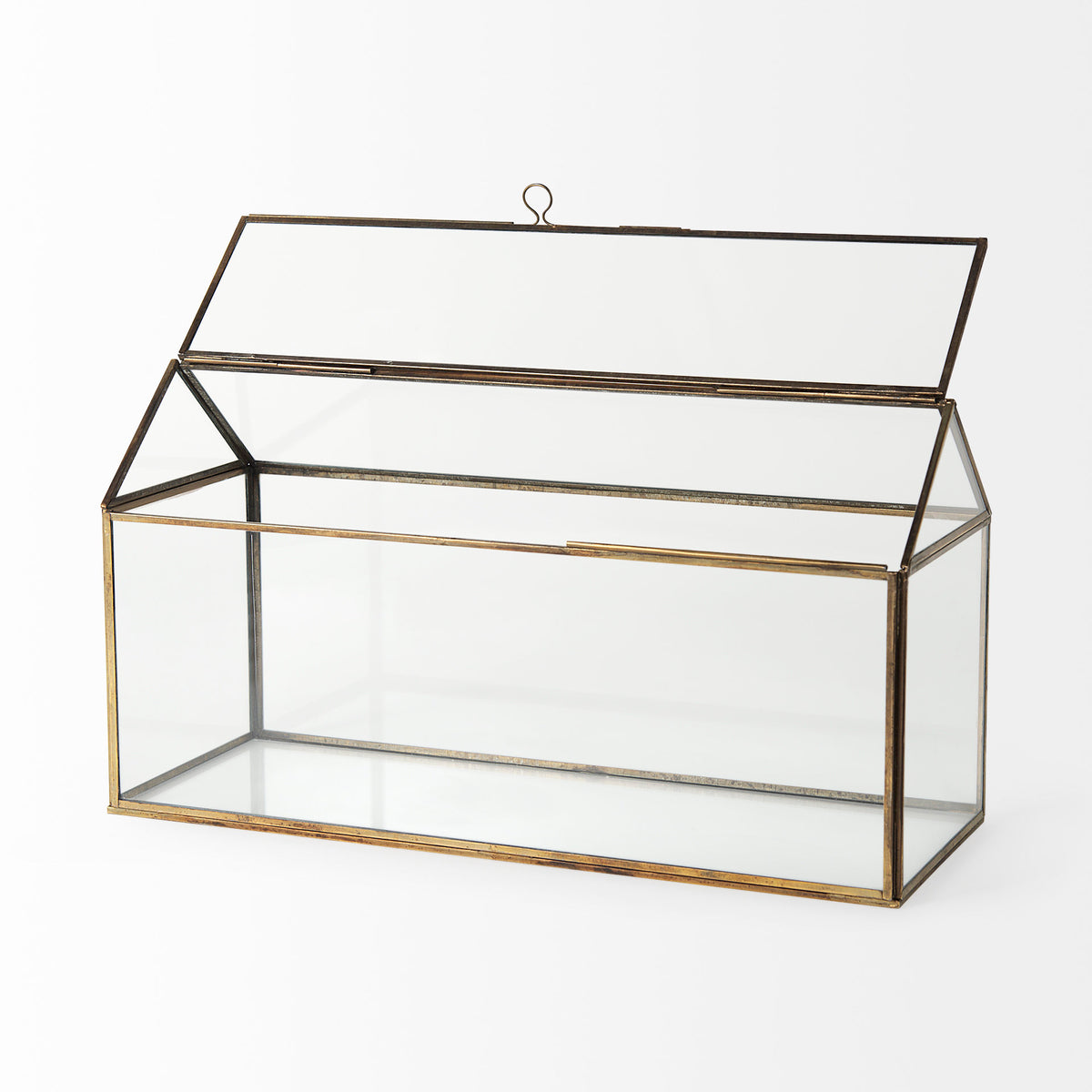 Hutt House-Shaped Gold Glass Terrarium Box - 16" x 6" x 9"-Boxes-DECOROLALA