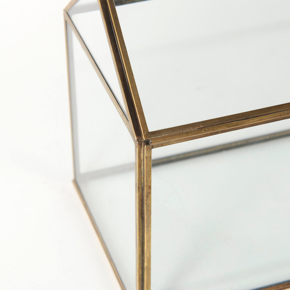 Hutt House-Shaped Gold Glass Terrarium Box - 16" x 6" x 9"-Boxes-DECOROLALA