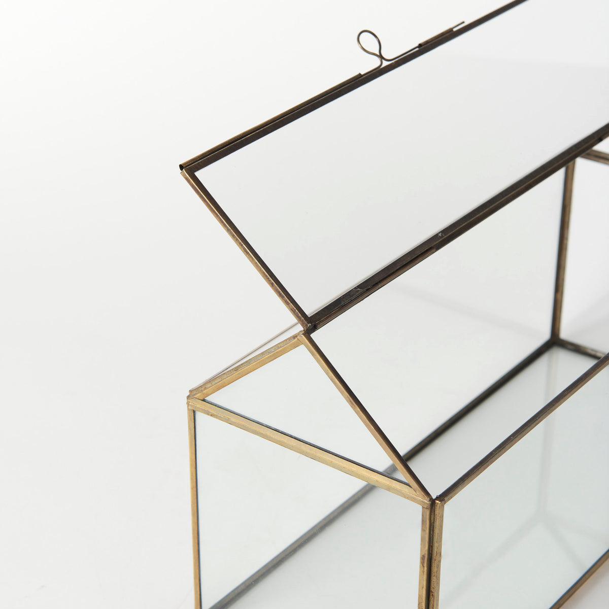 Hutt House-Shaped Gold Glass Terrarium Box - 16" x 6" x 9"-Boxes-DECOROLALA