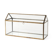 Hutt House-Shaped Gold Glass Terrarium Box - 16" x 6" x 9"-Boxes-DECOROLALA