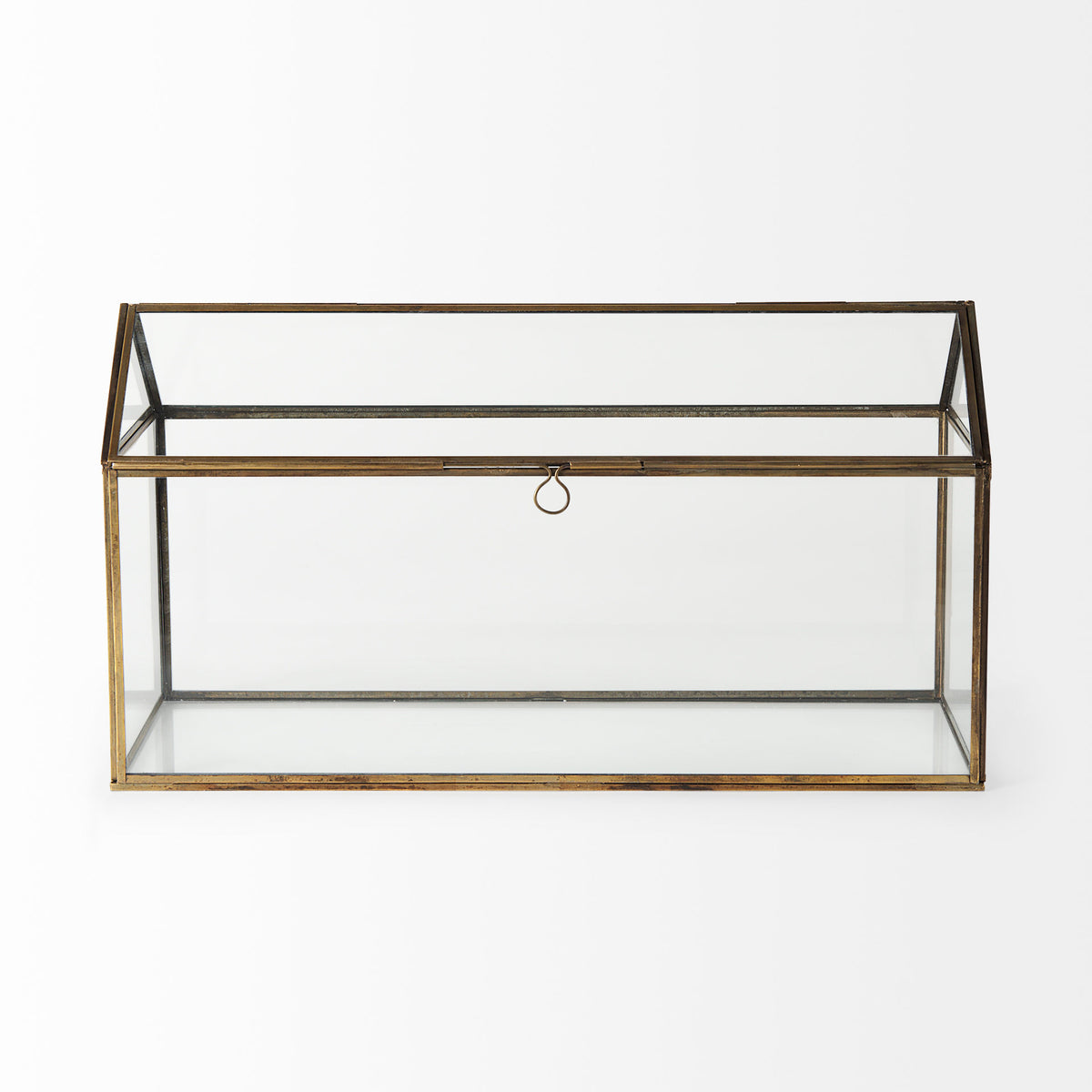 Hutt House-Shaped Gold Glass Terrarium Box - 16" x 6" x 9"-Decorative Boxes-DECOROLALA