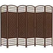 6 Panel Folding Room Divider, Portable Privacy Screen, Wave Fiber Room Partition for Home Office, Brown