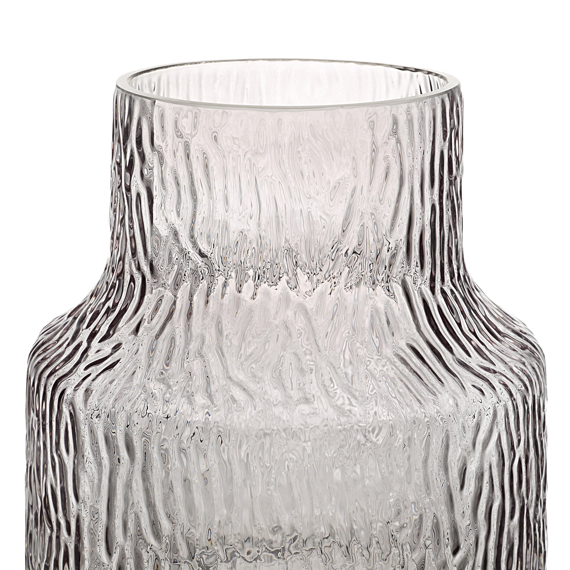 Hyacinth Indoor Mouth Blown Glass Glass Vase, Grey Texture-Glass Vase-DECOROLALA