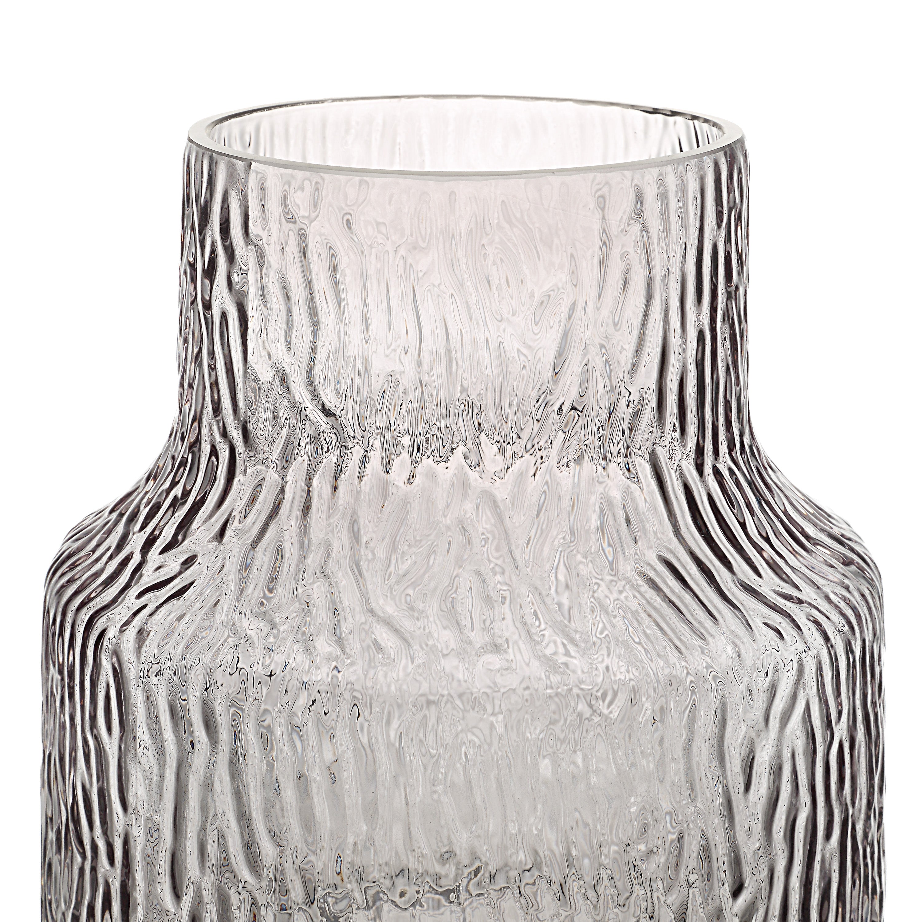 Hyacinth Indoor Mouth Blown Glass Glass Vase, Grey Texture-Glass Vase-DECOROLALA
