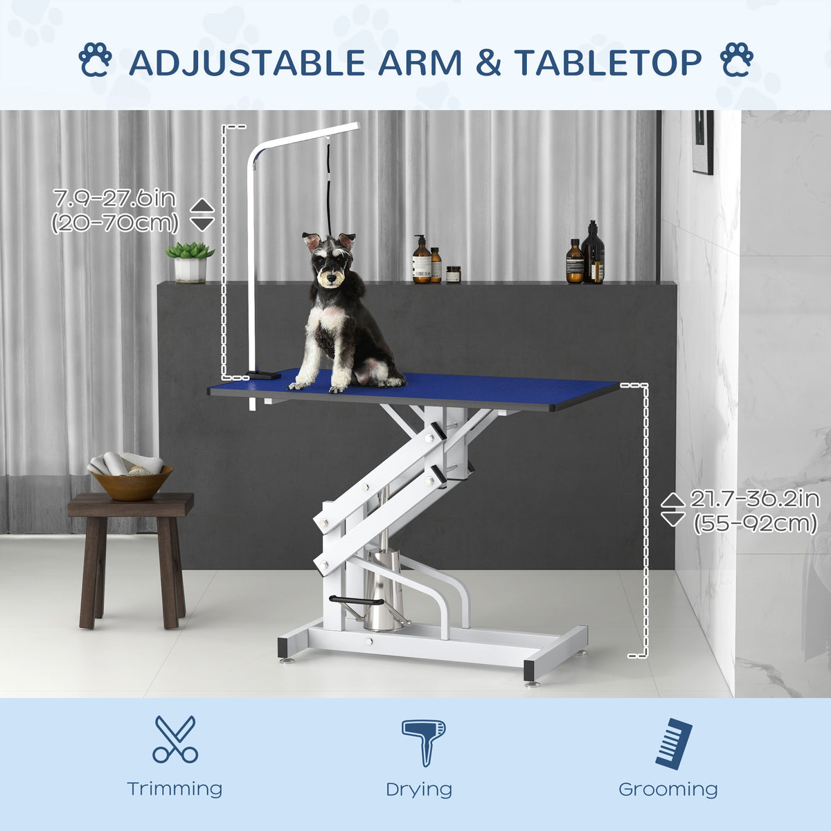 Hydraulic Pet Grooming Table - Adjustable Z-Frame Blue 42"-Dogs-DECOROLALA