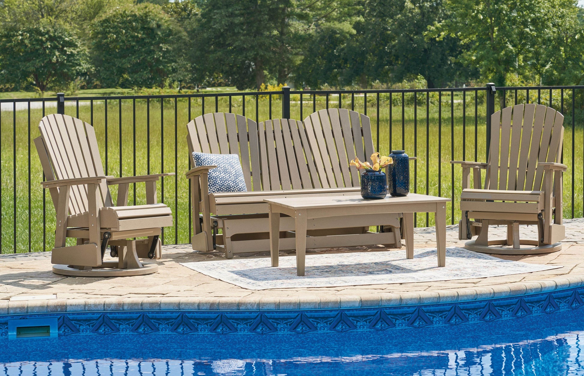 Hyland Wave Outdoor Glider Loveseat Set - Black-3 Piece Outdoor Sets-DECOROLALA