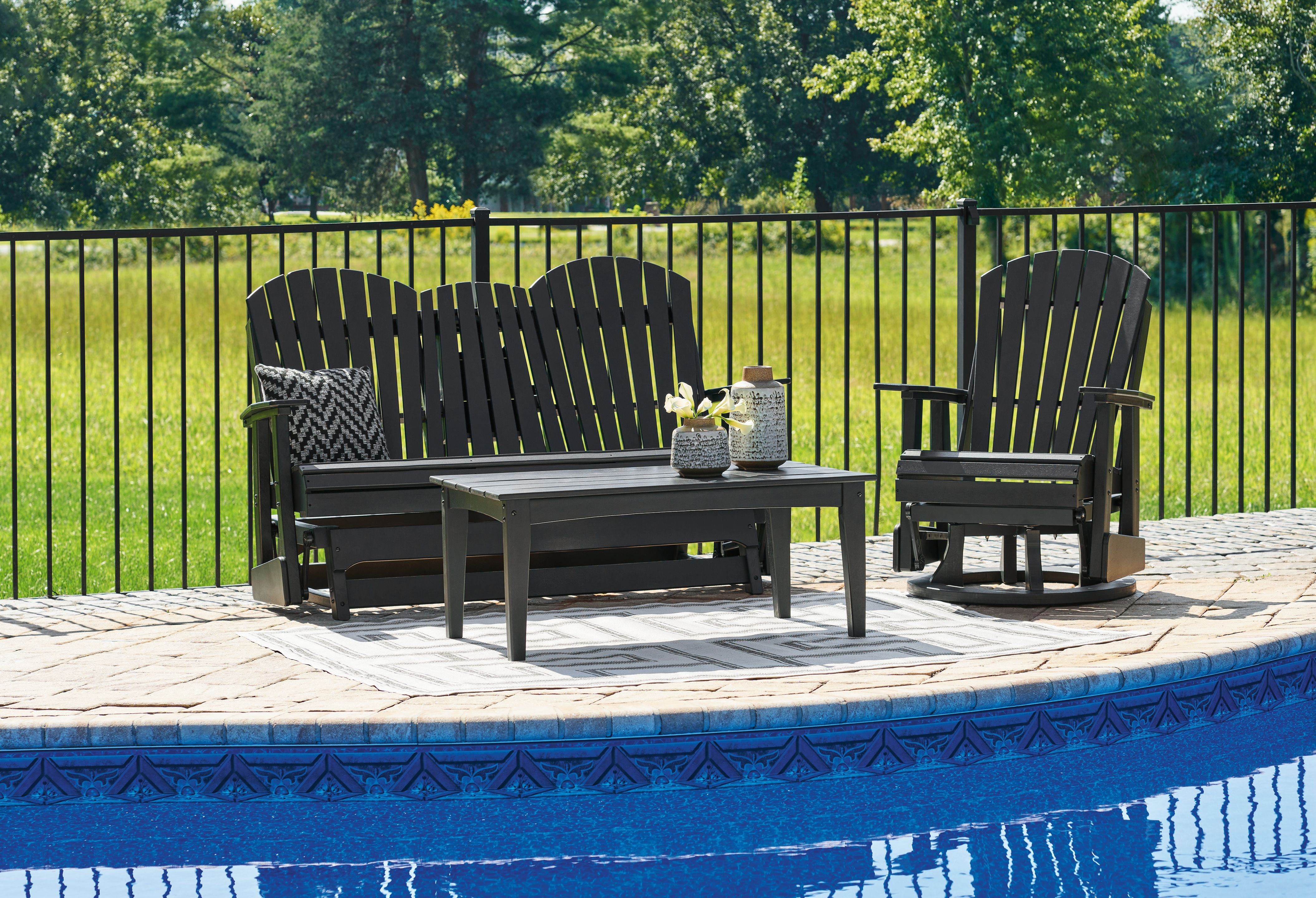 Hyland Wave Outdoor Glider Loveseat Set - Black-3 Piece Outdoor Sets-DECOROLALA