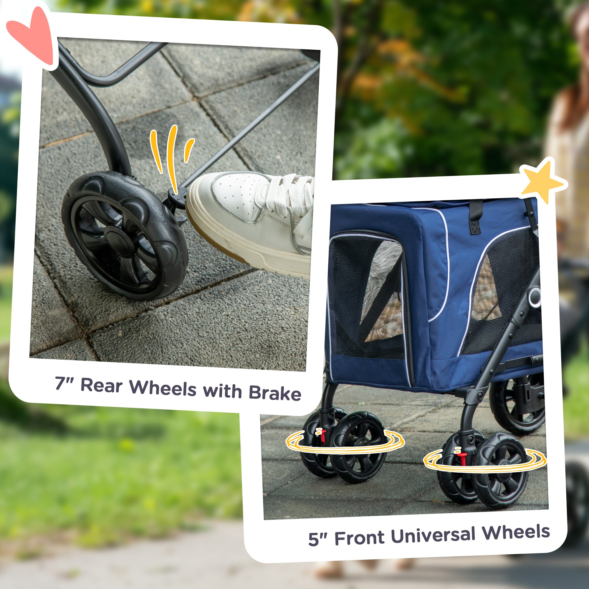 Poussette double 3-en-1 pour petits chiens miniatures et chats, avec sac de transport amovible et pliable, siège auto, bleu