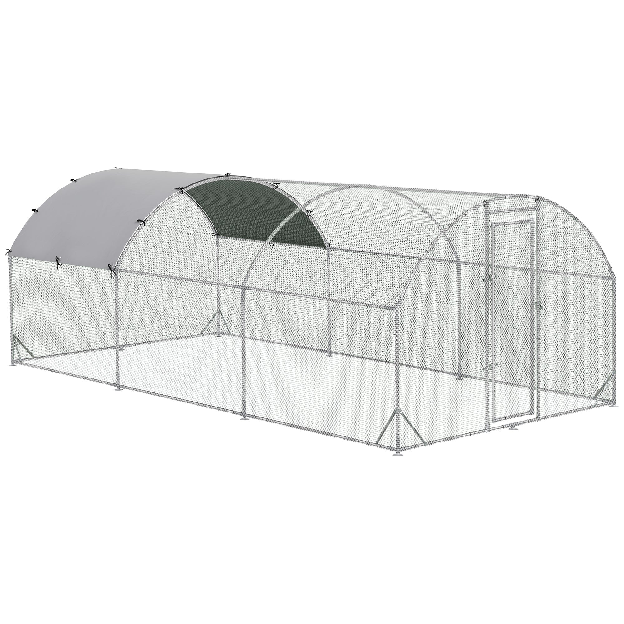 Grand enclos-cage métallique galvanisé pour poules, avec accès intérieur, parcours pour volailles, poulailler, parc de jeu et clapier pour lapins avec couverture, pour extérieur et jardin, 9,2' x 18,7' x 6,5', argenté