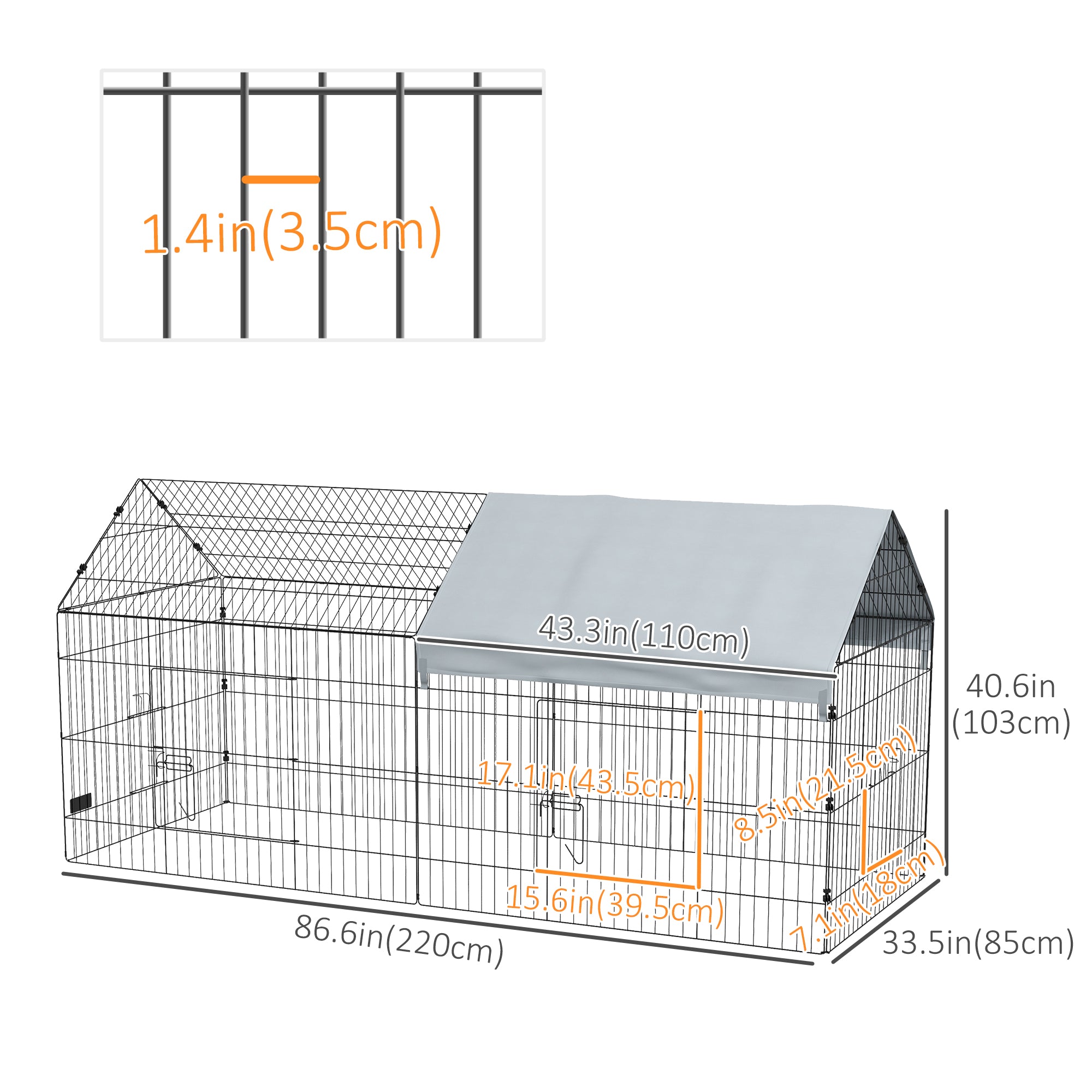87" Small Animal Cage with Roof, Indoor/Outdoor Use,  for Chicken, Rabbits, Chinchillas, Silver