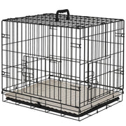 24" Dog Crate with 2 Doors, Folding Metal Dog Cage with Soft Cushion, Removable Tray, Handle for Extra Small Dogs, Black