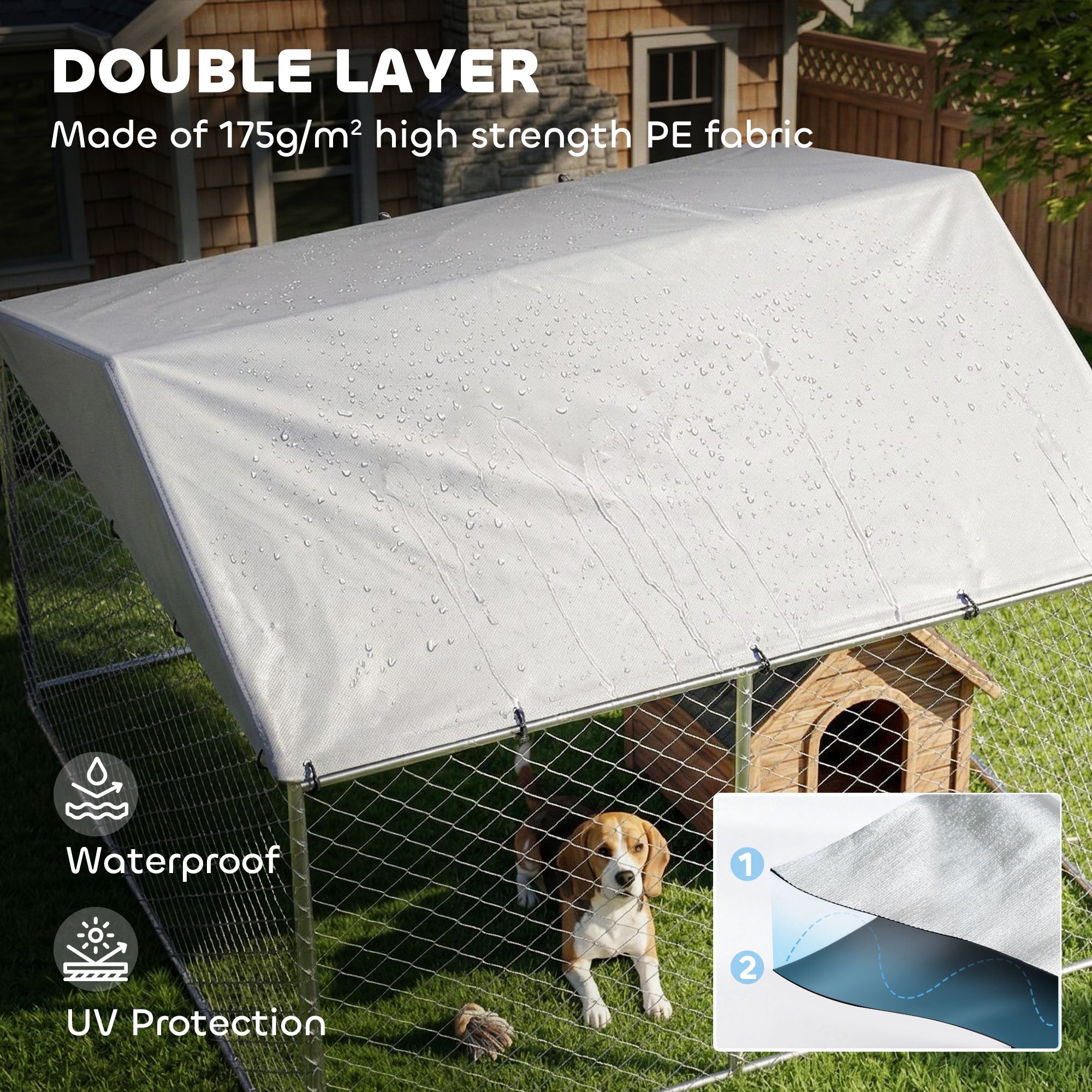 7.5' x 7.5' x 5.6' Outdoor Dog Kennel Heavy Duty Galvanized Steel Chain Link with UV-resistant Roof, Silver