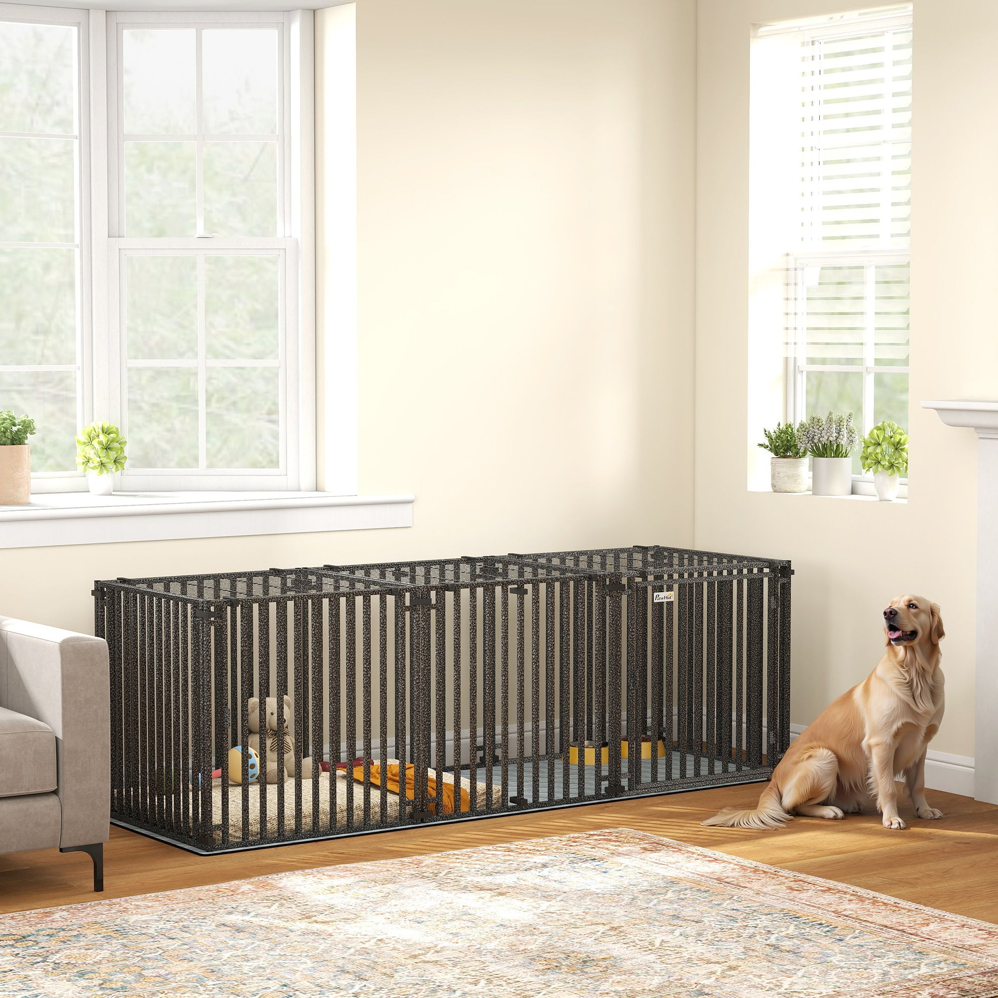 83 Inch Heavy Duty Dog Crate, Extra Large Metal Dog Cage Kennel with Mat for Large Breeds, Modular Puppy Playpen