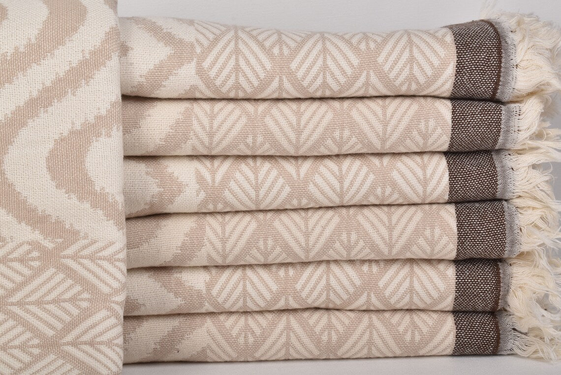 IKAT Beige Turkish Throw 60"x72" Organic Cotton-Turkish Throw-DECOROLALA