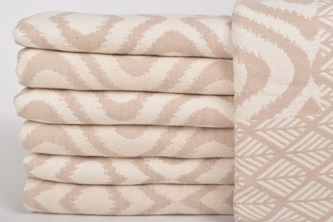 IKAT Beige Turkish Throw 60"x72" Organic Cotton-Turkish Throw-DECOROLALA
