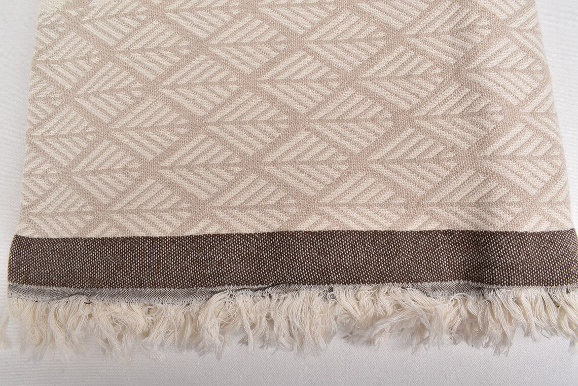 IKAT Beige Turkish Throw 60"x72" Organic Cotton-Turkish Throw-DECOROLALA