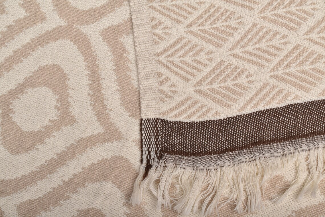 IKAT Beige Turkish Throw 60"x72" Organic Cotton-Turkish Throw-DECOROLALA