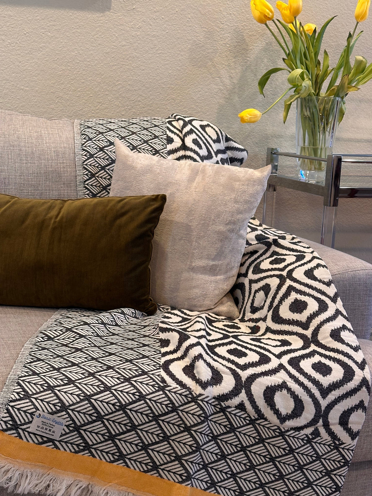IKAT Yellow Turkish Throw - 60"x72" Organic Cotton-Throw Blankets-DECOROLALA