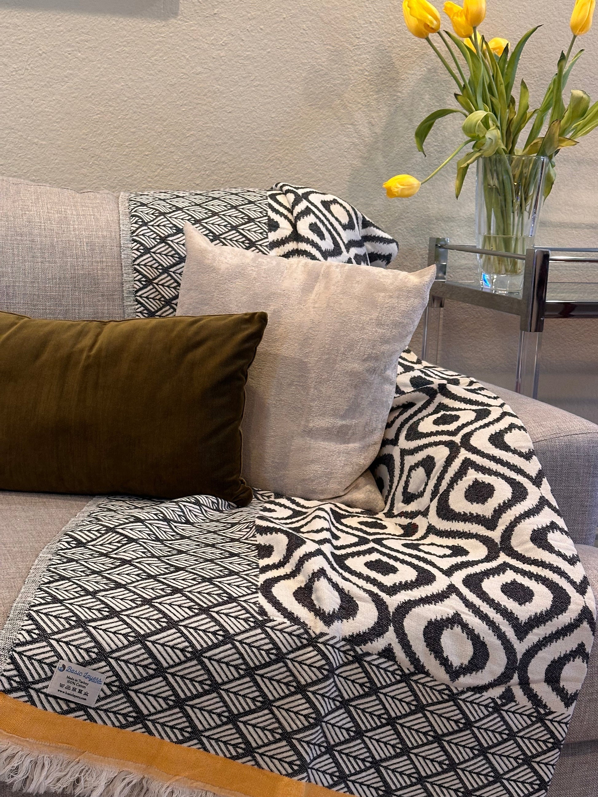 IKAT Yellow Turkish Throw - 60"x72" Organic Cotton-Turkish Throw-DECOROLALA