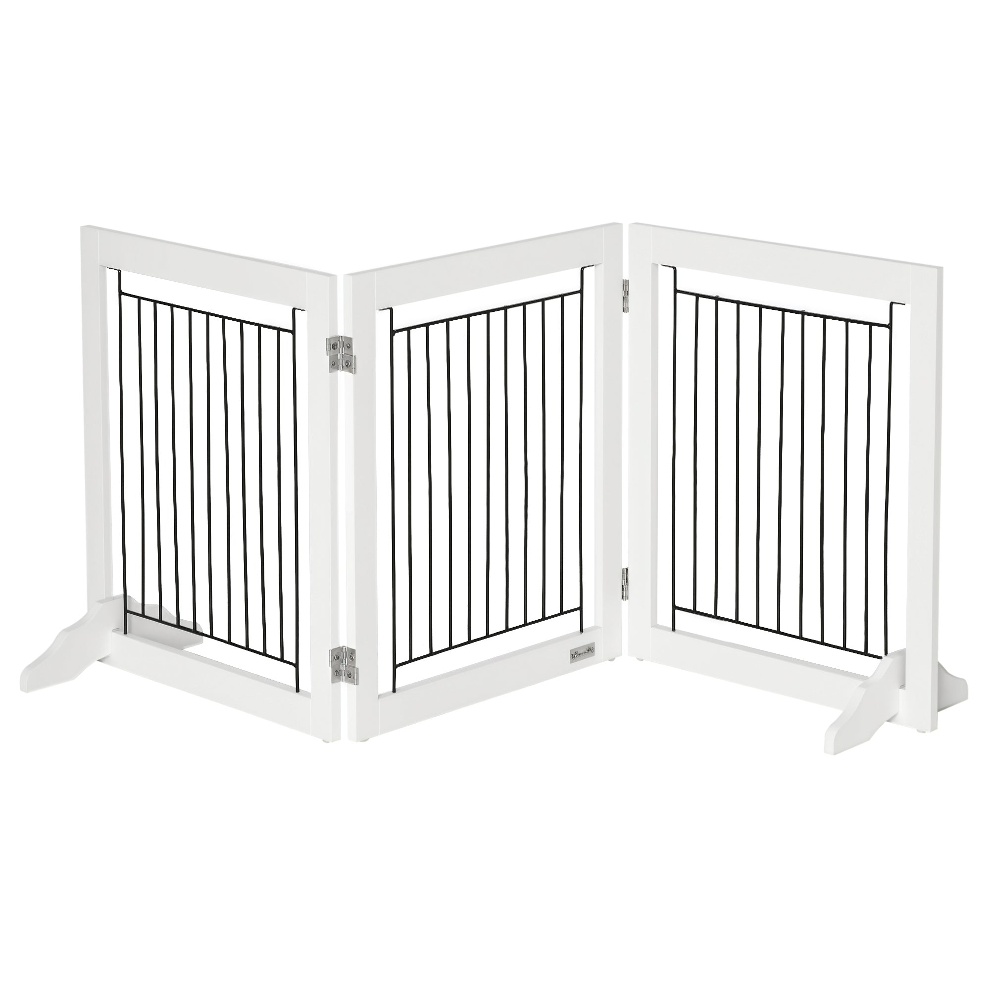 Barrière pour animaux autoportante, barrière pliante pour chiens avec 2 pieds de support, hauteur de 24", 3 panneaux, pour petits chiens, usage intérieur – blanche