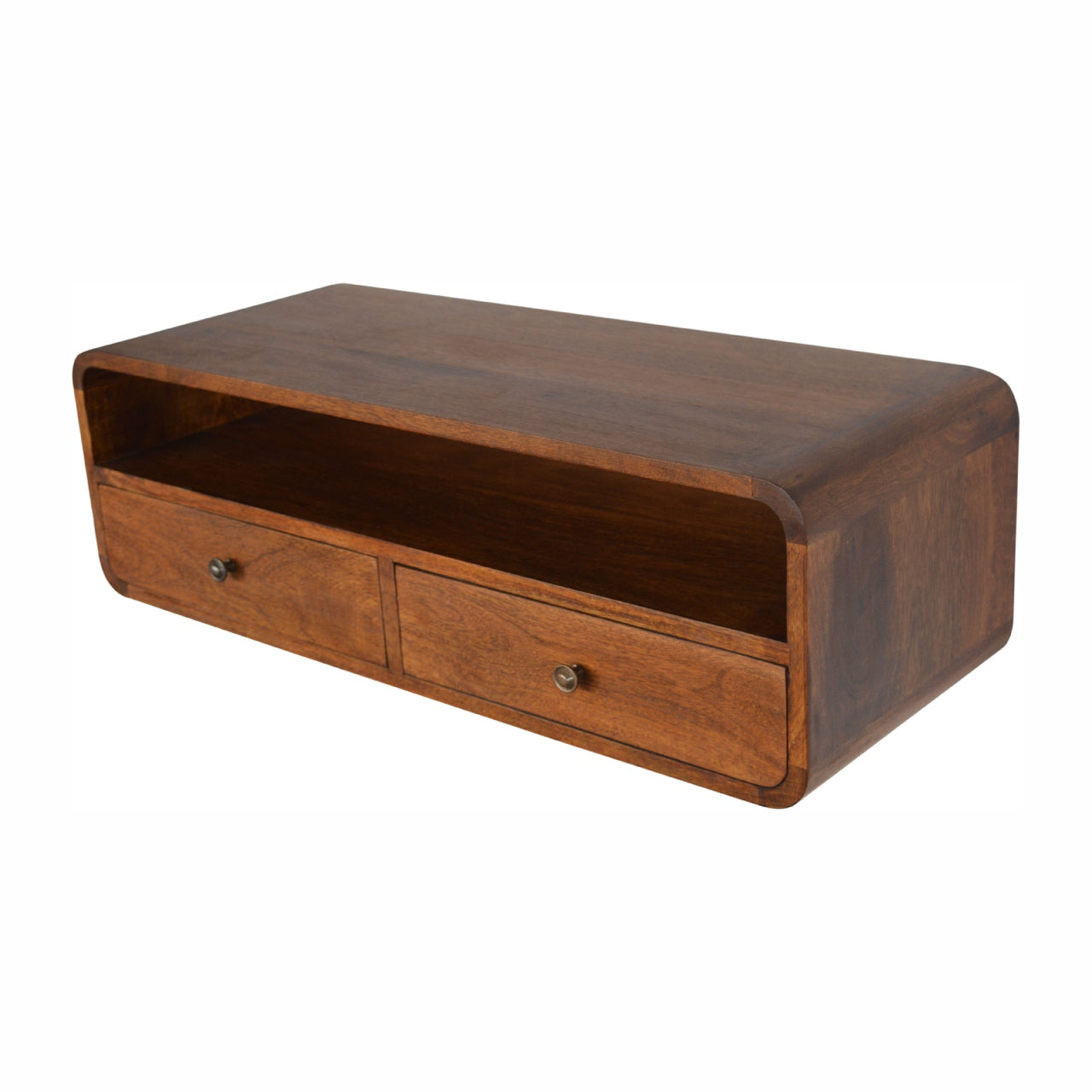 Floating Chestnut Console Table - Solid Mango Wood Wall-Mounted