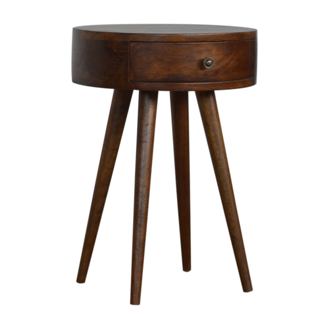 Nordic Chestnut Circular Nightstand - Solid Mango Wood