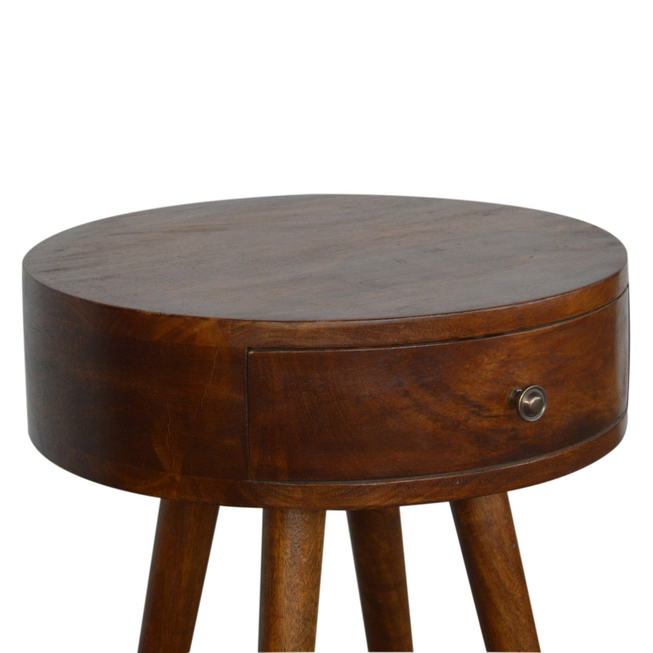 Nordic Chestnut Circular Nightstand - Solid Mango Wood
