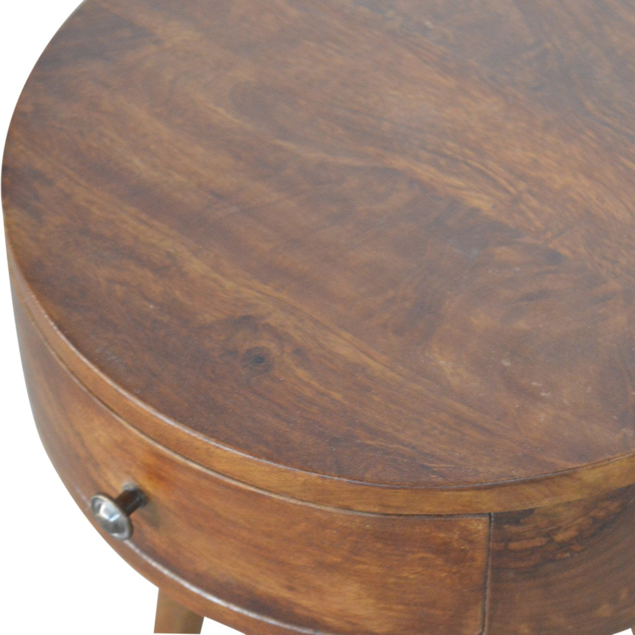 Nordic Chestnut Circular Nightstand - Solid Mango Wood