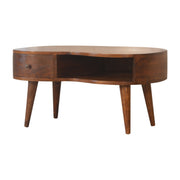 Chestnut Wave Coffee Table - Solid Mango Wood with Drawer