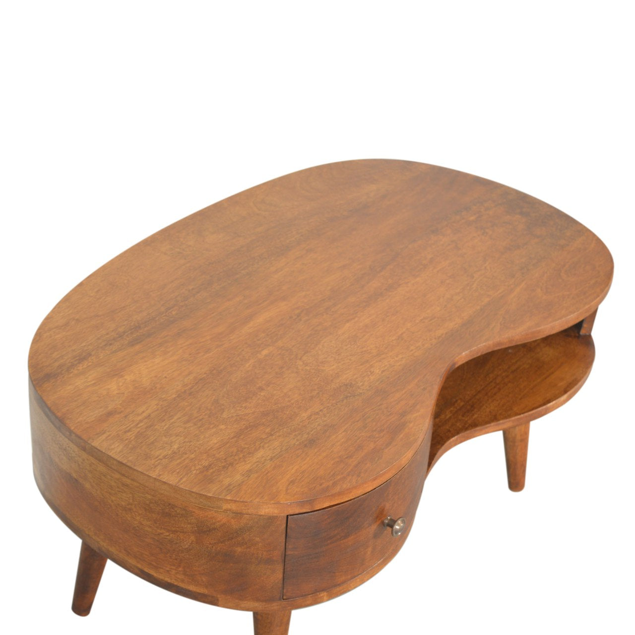 Chestnut Wave Coffee Table - Solid Mango Wood with Drawer