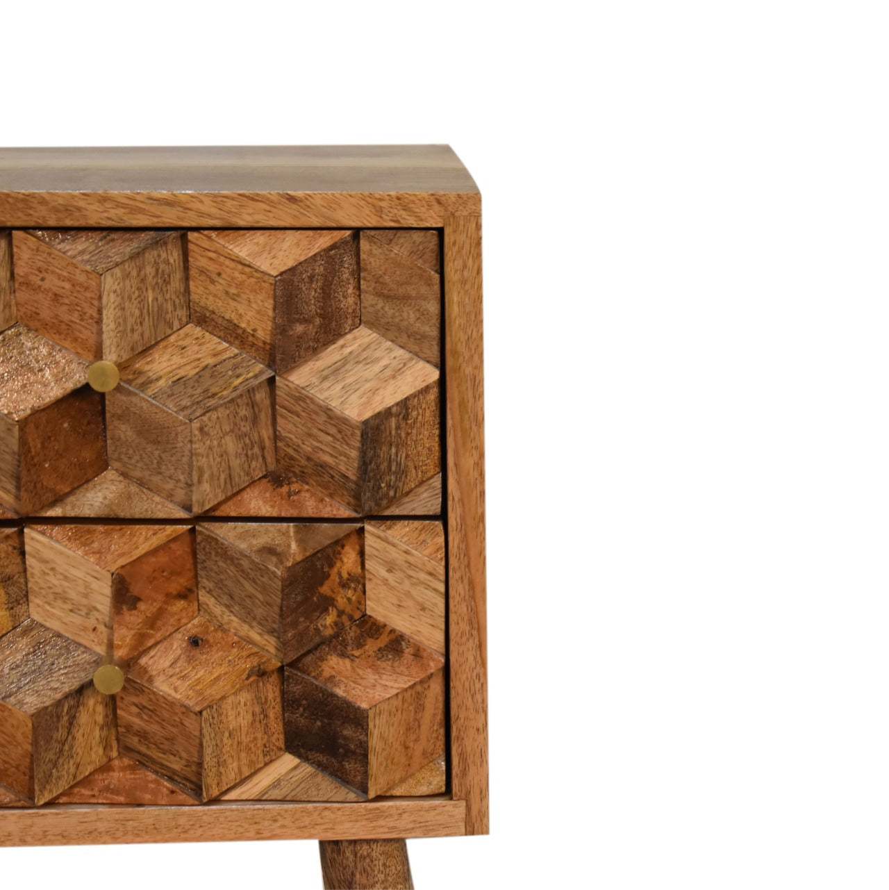 Mini Cube Carved 2 Drawer Nightstand - Solid Mango Wood