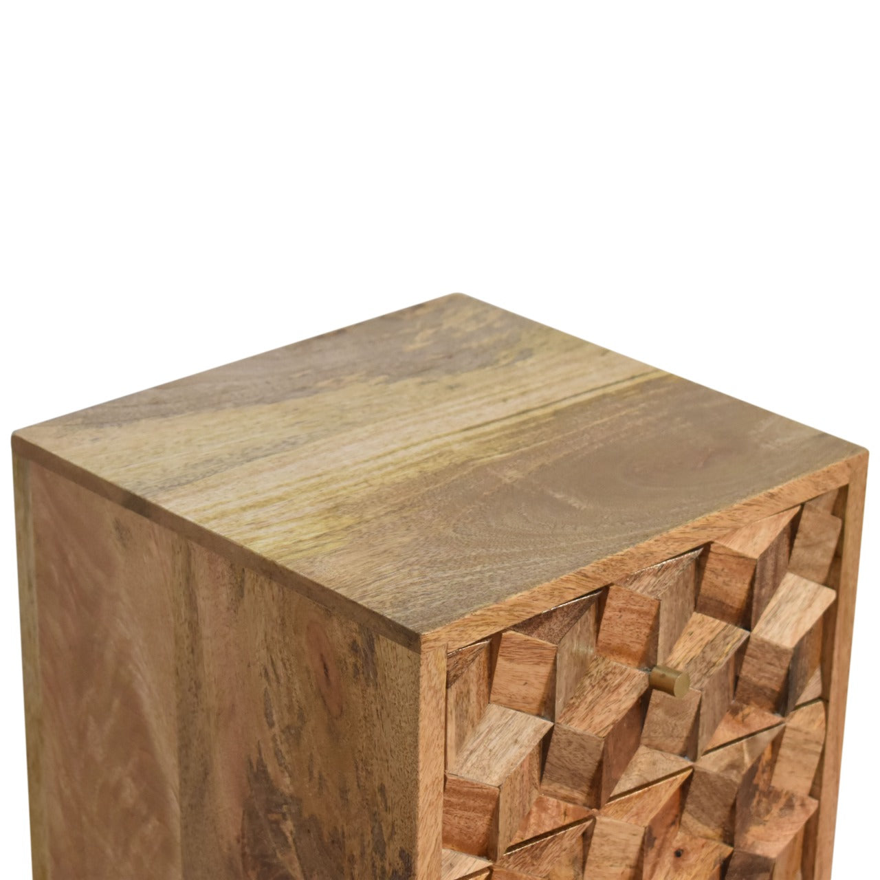 Mini Cube Carved 2 Drawer Nightstand - Solid Mango Wood