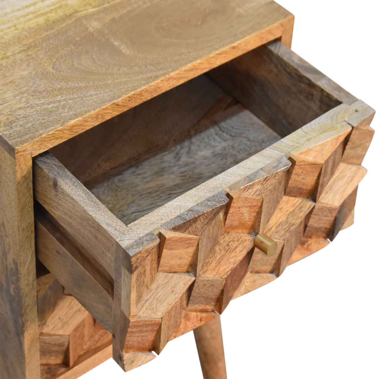 Mini Cube Carved 2 Drawer Nightstand - Solid Mango Wood