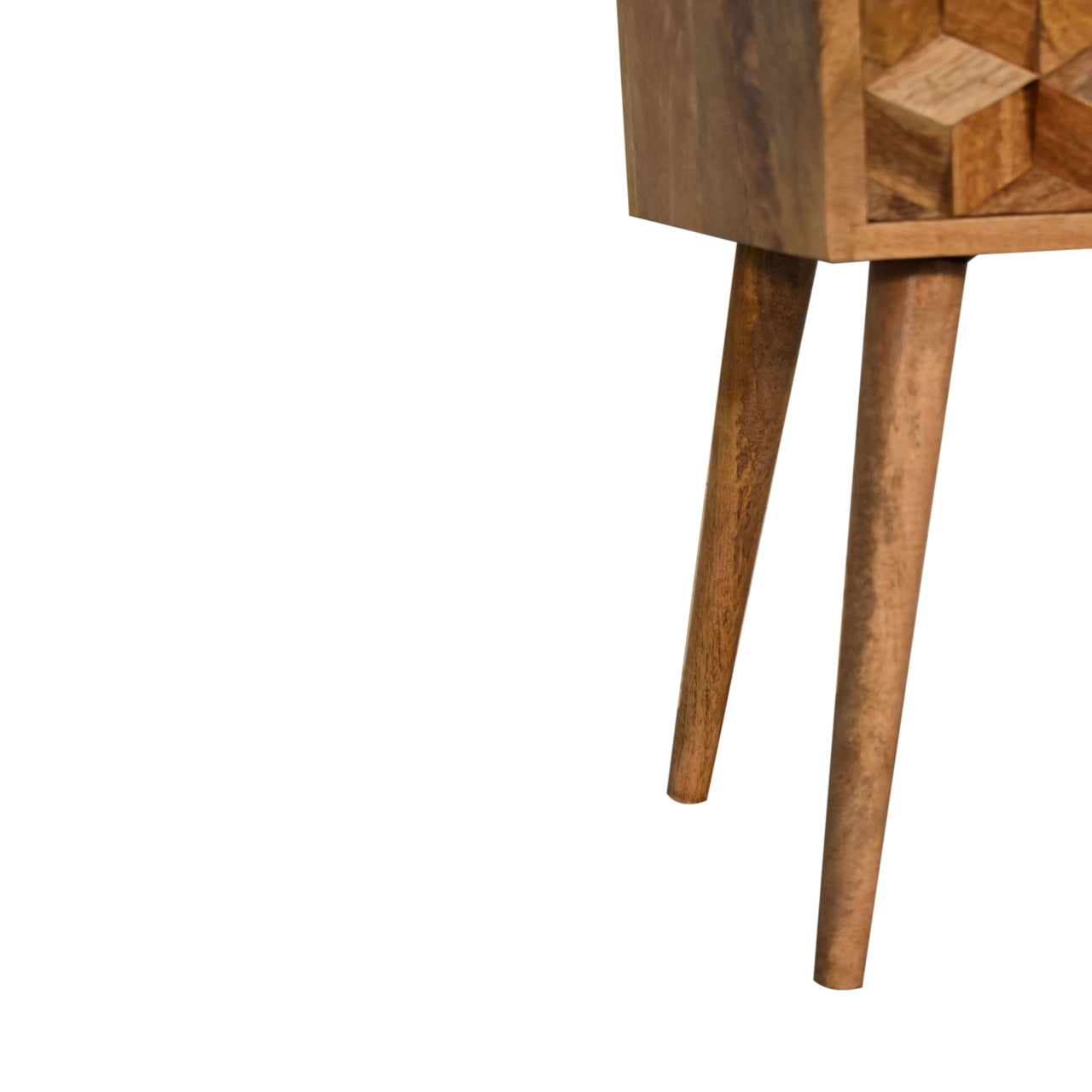 Mini Cube Carved 2 Drawer Nightstand - Solid Mango Wood