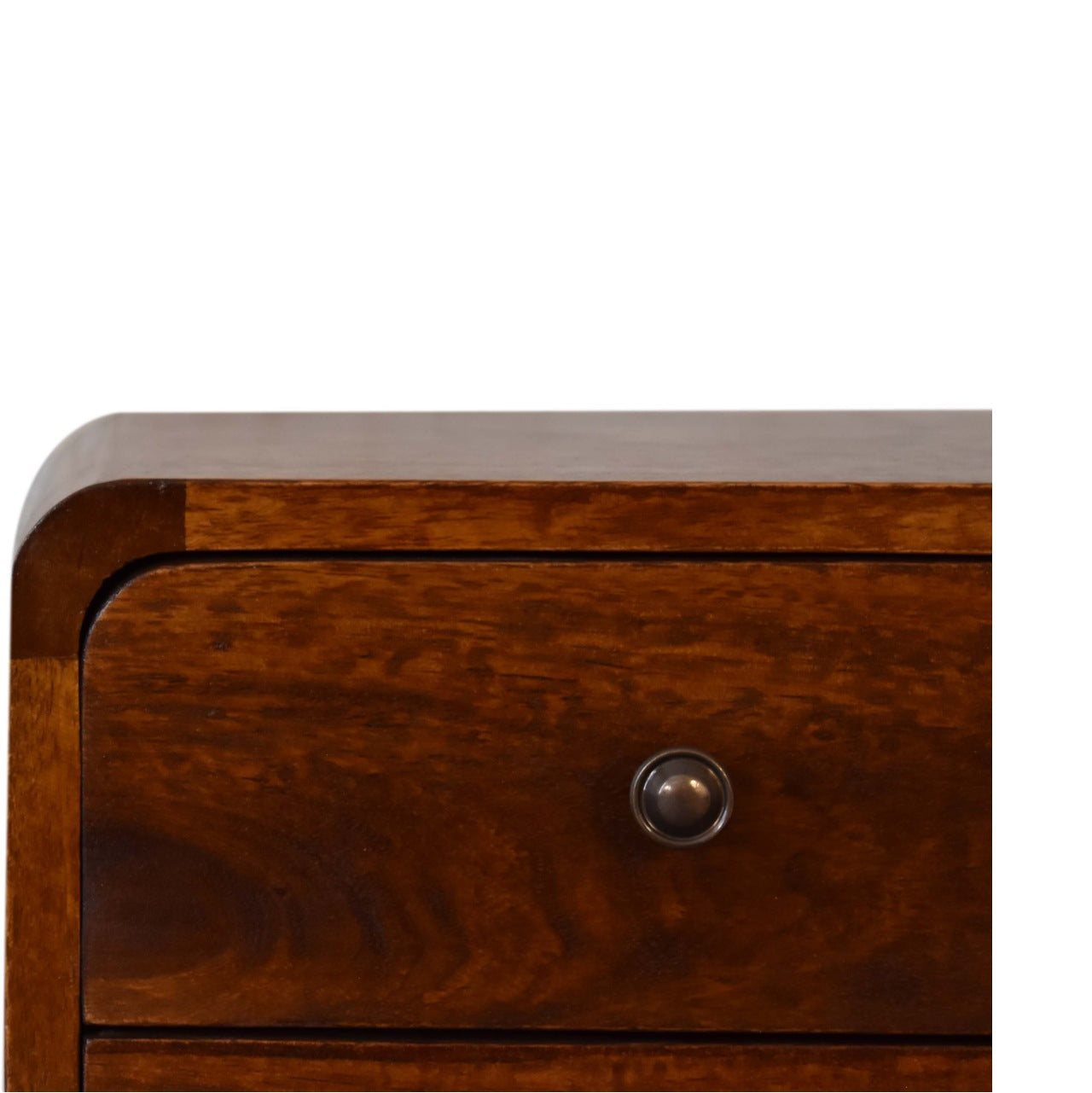 Mini Chestnut Curved Nightstand - Solid Mango Wood 2 Drawers