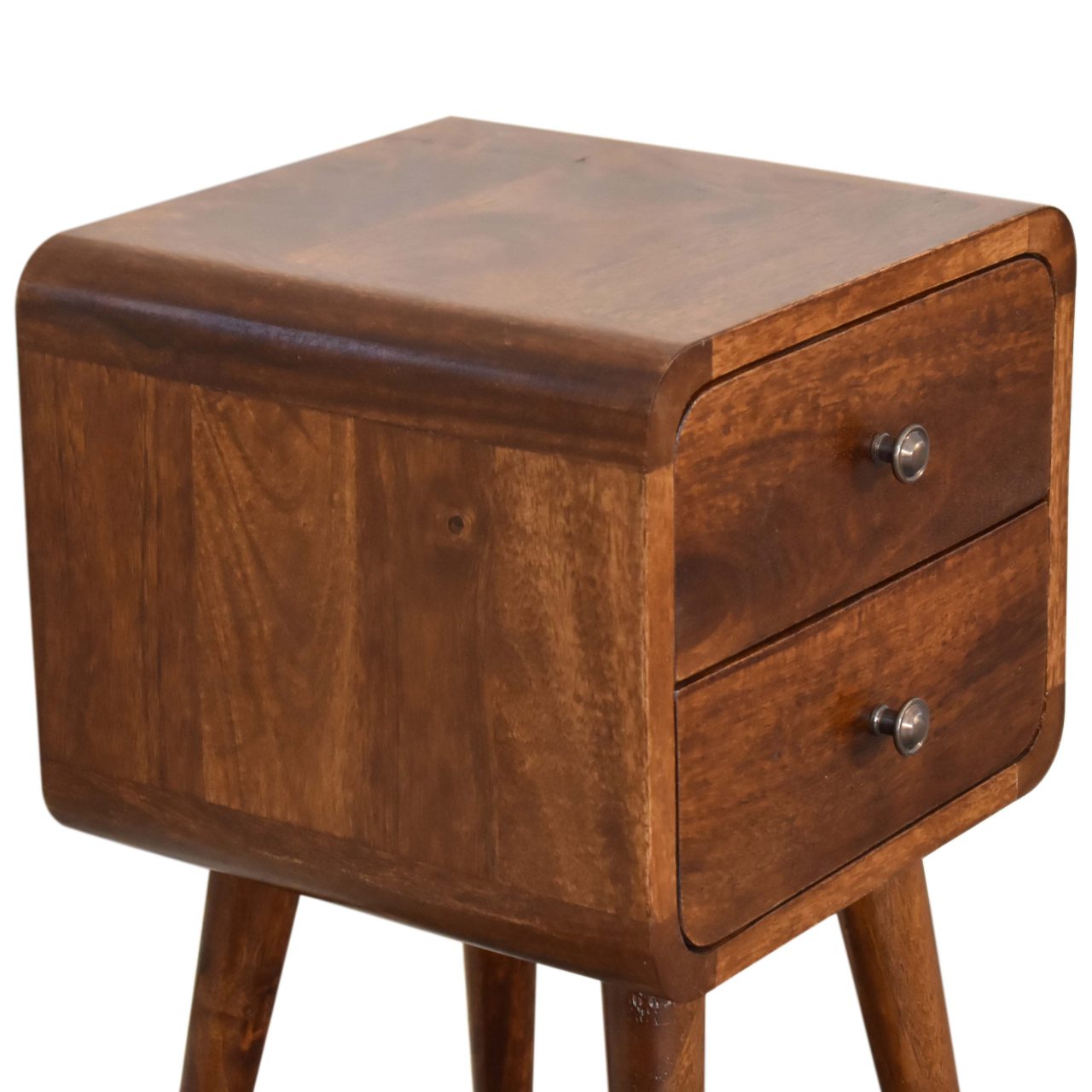 Mini Chestnut Curved Nightstand - Solid Mango Wood 2 Drawers
