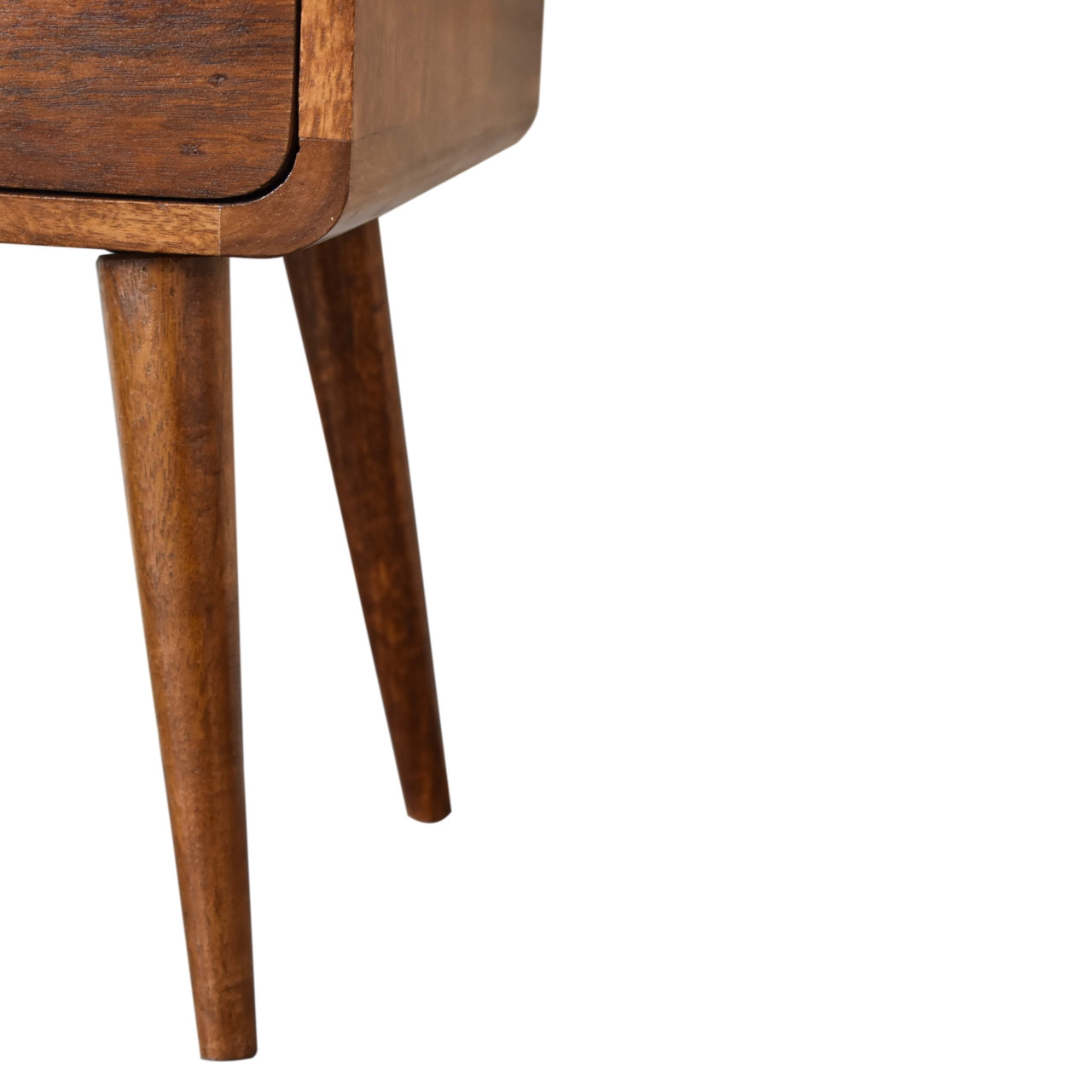 Mini Chestnut Curved Nightstand - Solid Mango Wood 2 Drawers