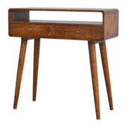 Curved Chestnut Console Table - Solid Mango Wood with 2 Drawers