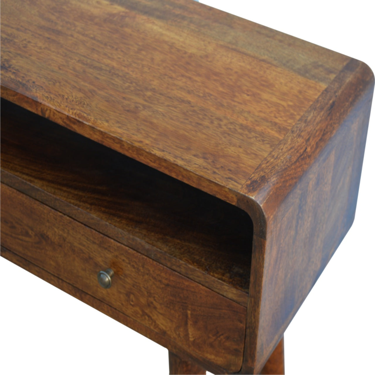 Curved Chestnut Console Table - Solid Mango Wood with 2 Drawers