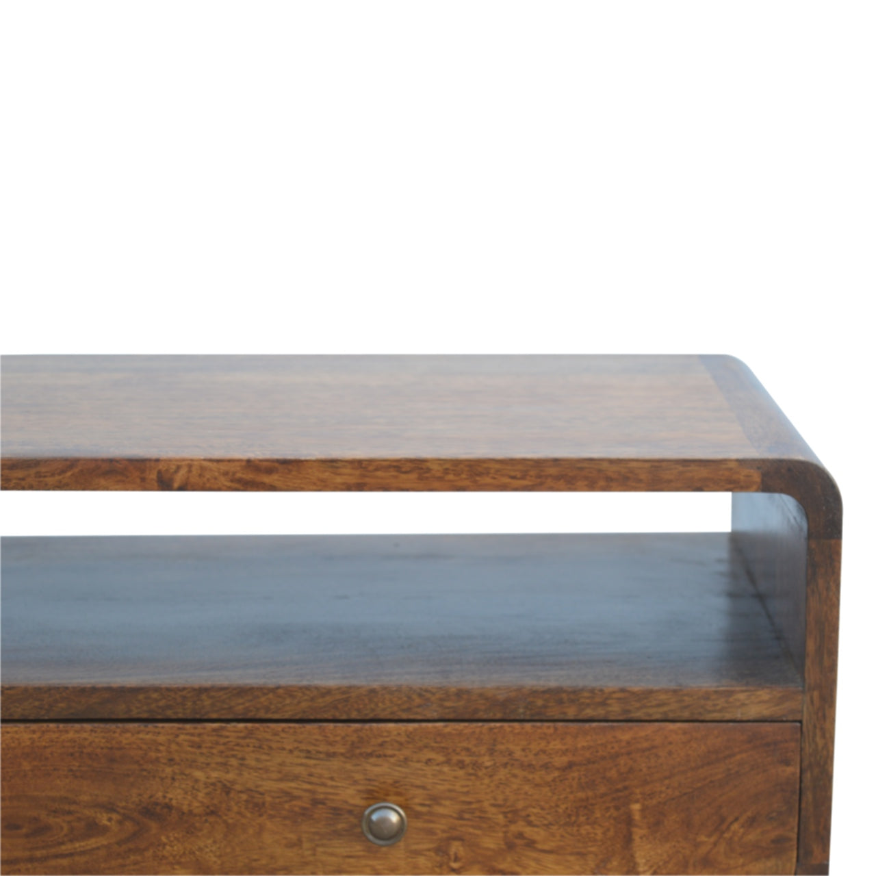 Curved Chestnut Console Table - Solid Mango Wood with 2 Drawers