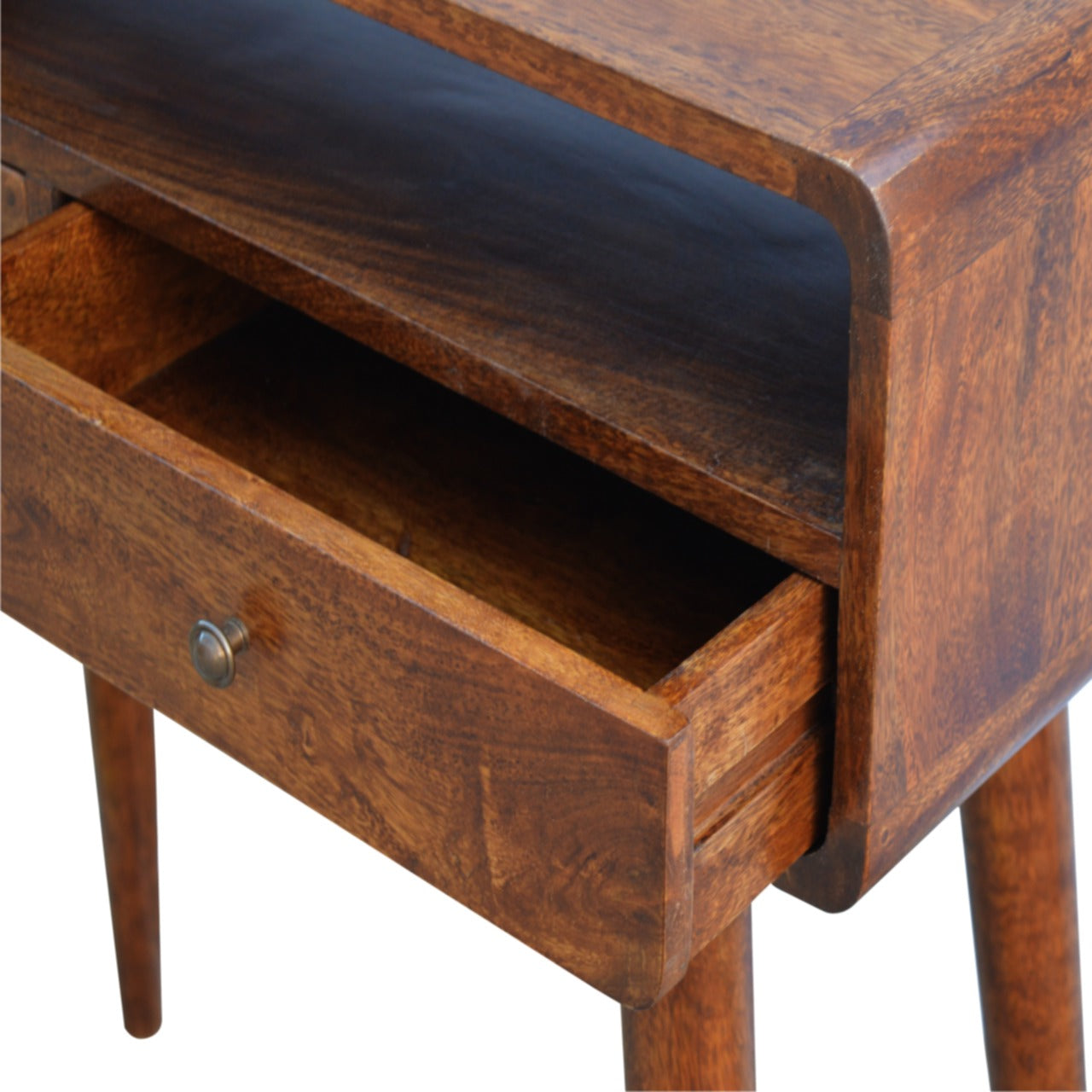 Curved Chestnut Console Table - Solid Mango Wood with 2 Drawers