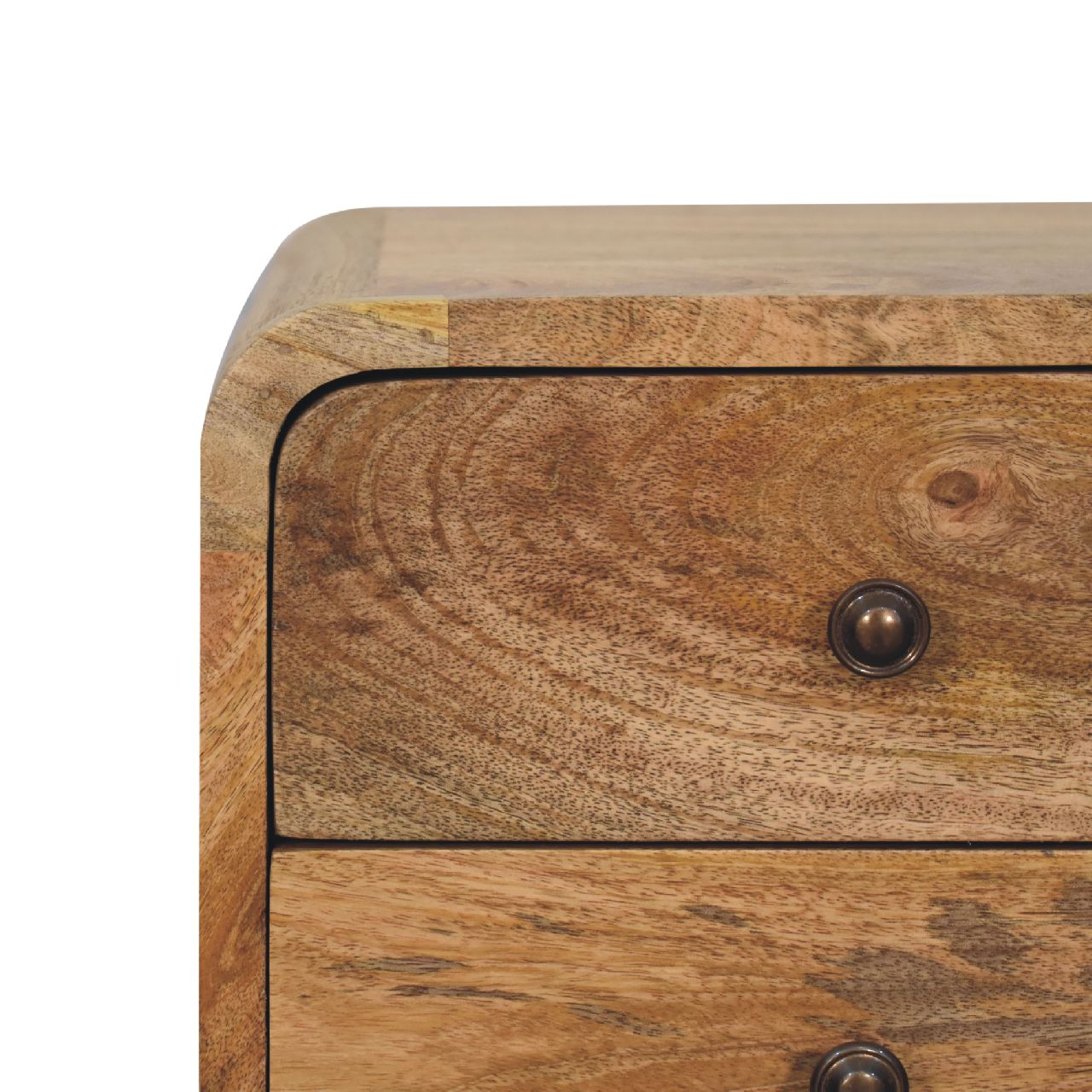 Mini Curved Nightstand - 100% Solid Mango Wood Oak Finish